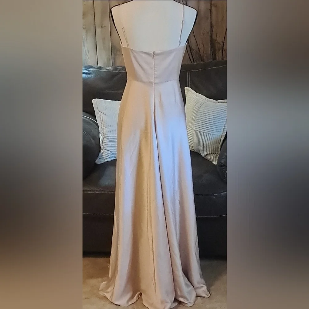 ASOS Nude Spaghetti Strap Satin Maxi Dress for Weddings Size 6 Bridesmaid Nude - Picture 8 of 11